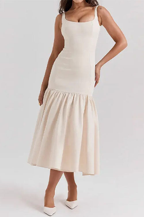 Mouwloze Bodycon Midi Jurk met Ruches