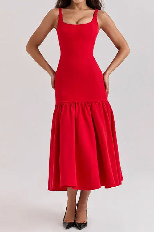 Mouwloze Bodycon Midi Jurk met Ruches