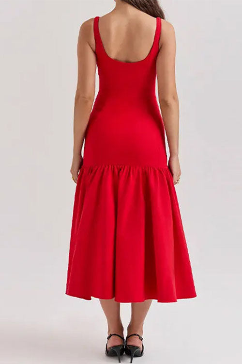 Mouwloze Bodycon Midi Jurk met Ruches