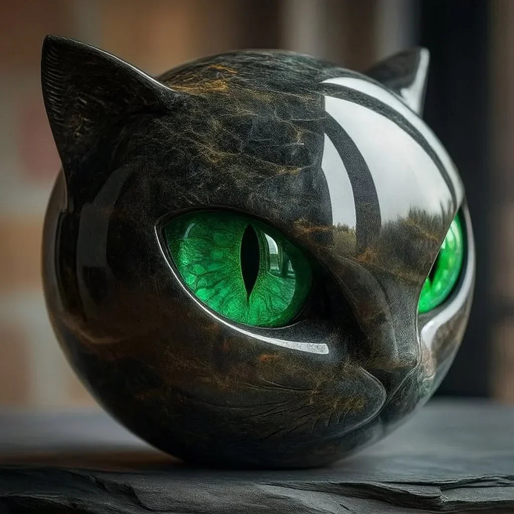Middernachtse Majesteit™ – Mystieke Zwarte Kattenkop Beeld