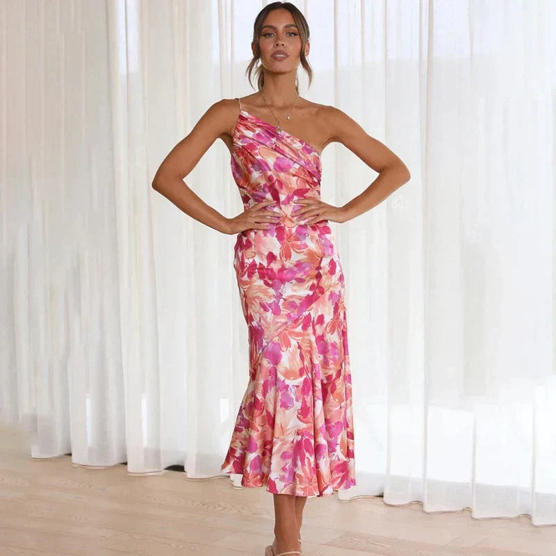 Sanne – Asymmetrische Maxi-jurk met Bloemenprint