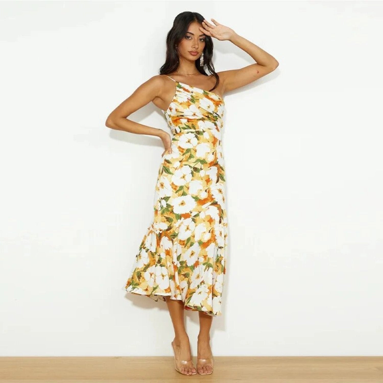 Sanne – Asymmetrische Maxi-jurk met Bloemenprint