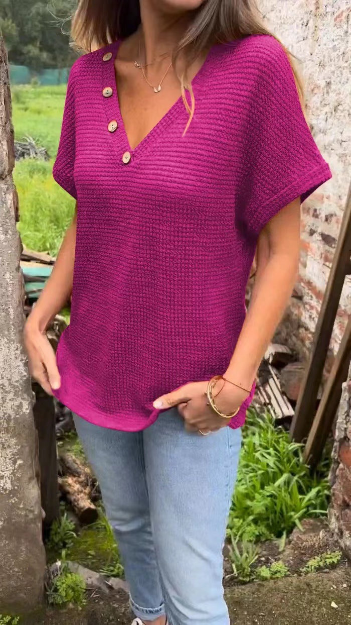 Lindse™ – Elegante Top met V-Hals en Korte Mouwen