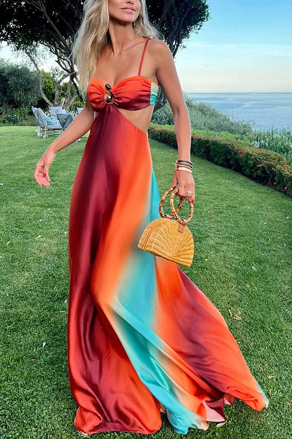 Zwevende Ombre Maxi Jurk met Cut-Out Detail