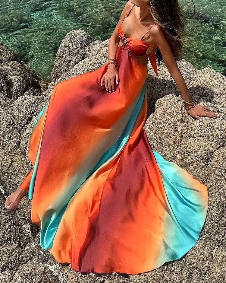Zwevende Ombre Maxi Jurk met Cut-Out Detail