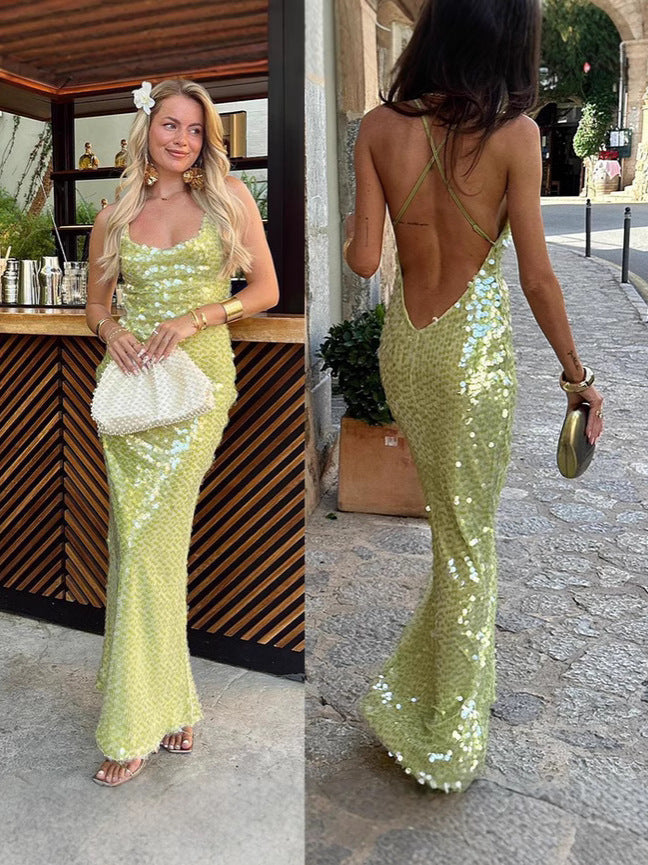 Pailletten Maxi Jurk met Nauwsluitend Silhouet