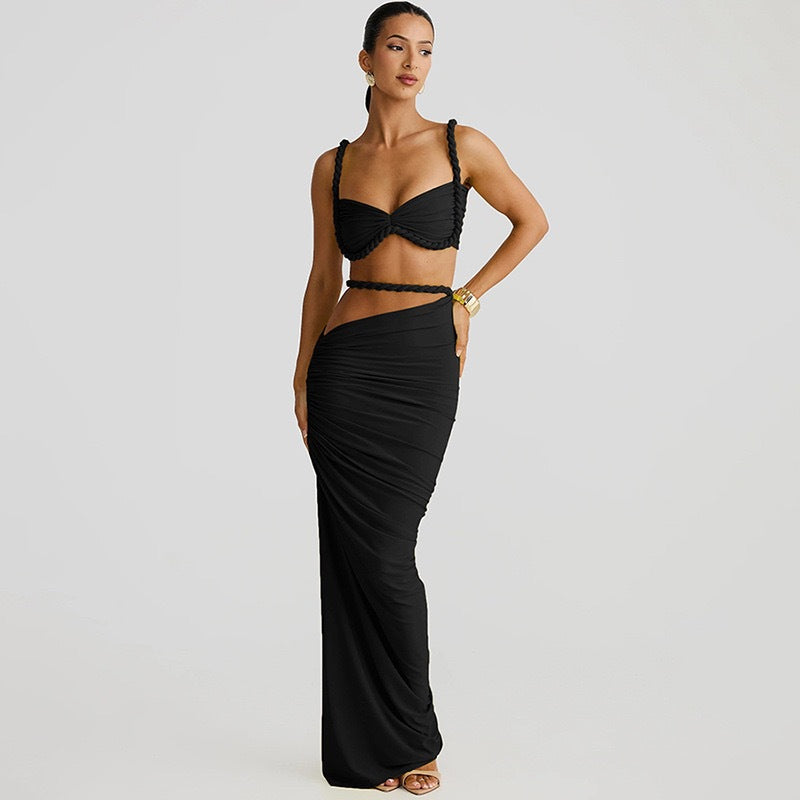Tweedelige Set met Cut-Out en Gerimpelde Maxi-Rok