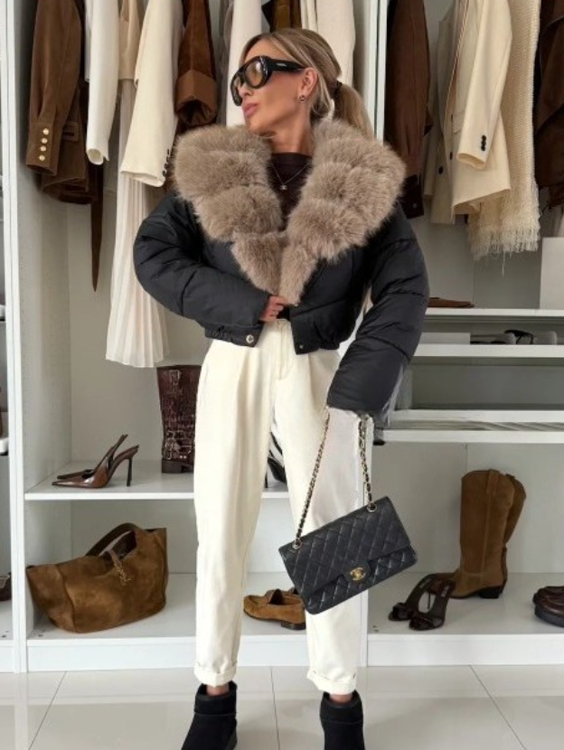 Sanna | Lyxig Dunjacka med Generös Fuskpälskrage