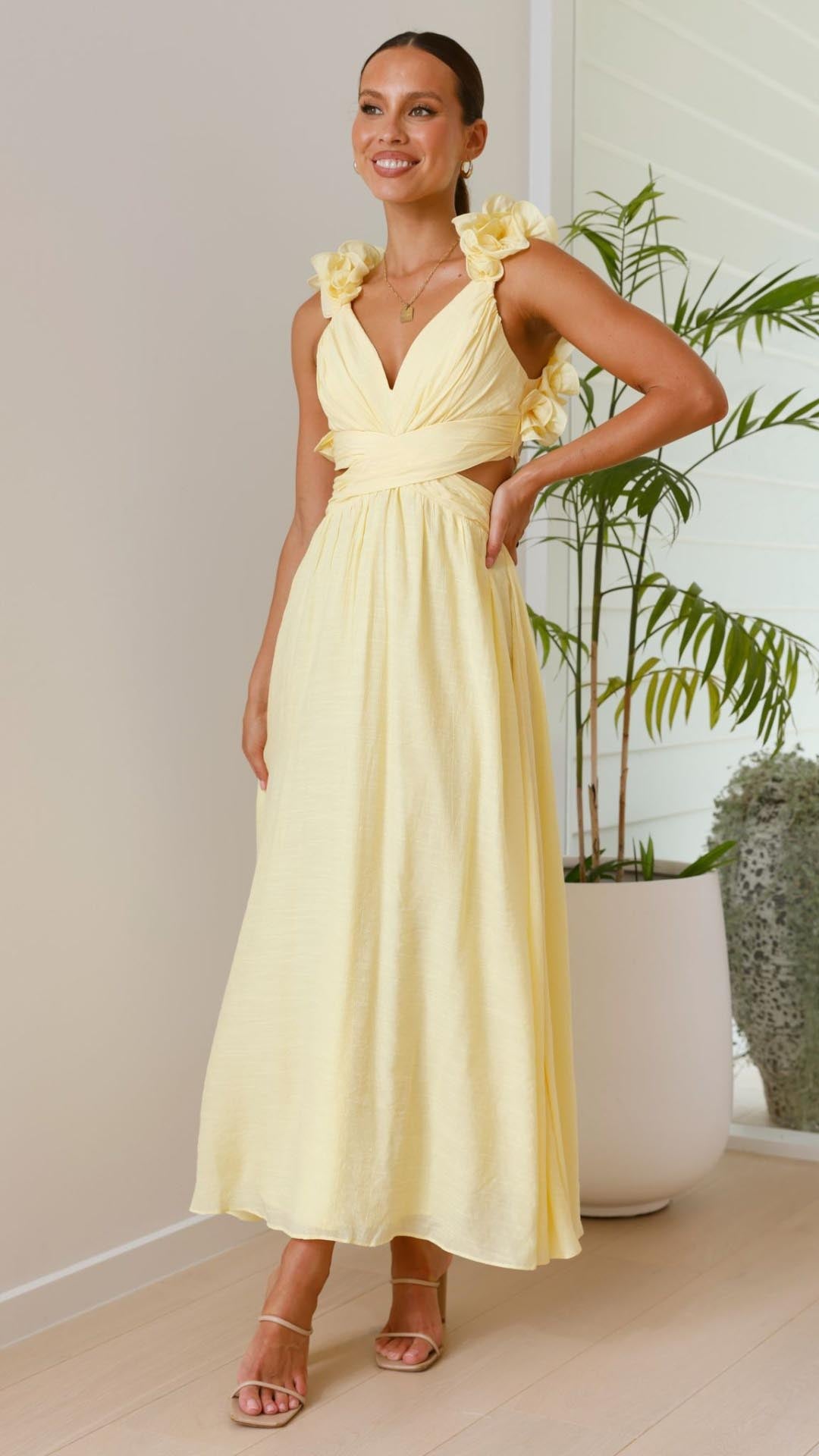 Prime™ | Gele Maxi Jurk met Ruches en V-Hals