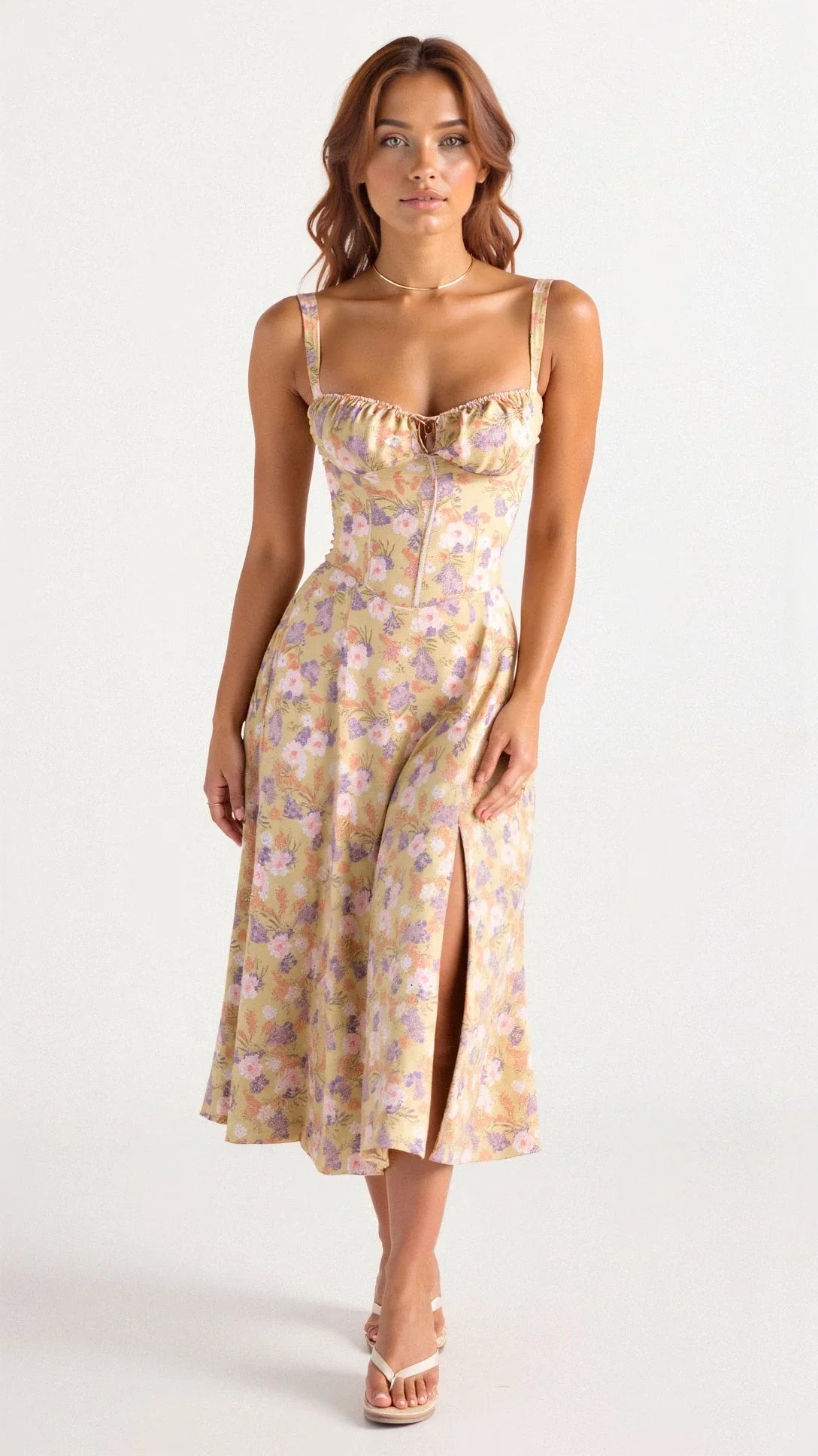 Floral Bustier Midriff Taillecorrigerende Jurk