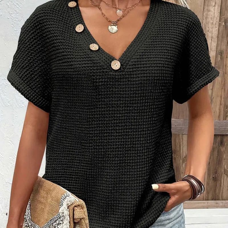 Lindse™ – Elegante Top met V-Hals en Korte Mouwen