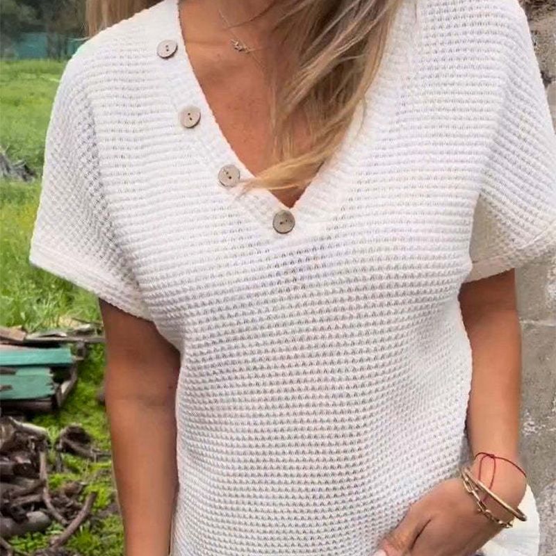 Lindse™ – Elegante Top met V-Hals en Korte Mouwen
