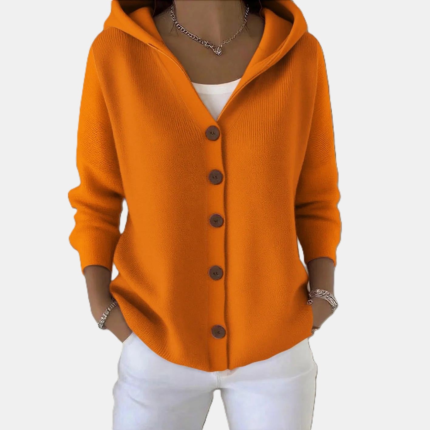 Élora | Gebreid vest met capuchon en knopen