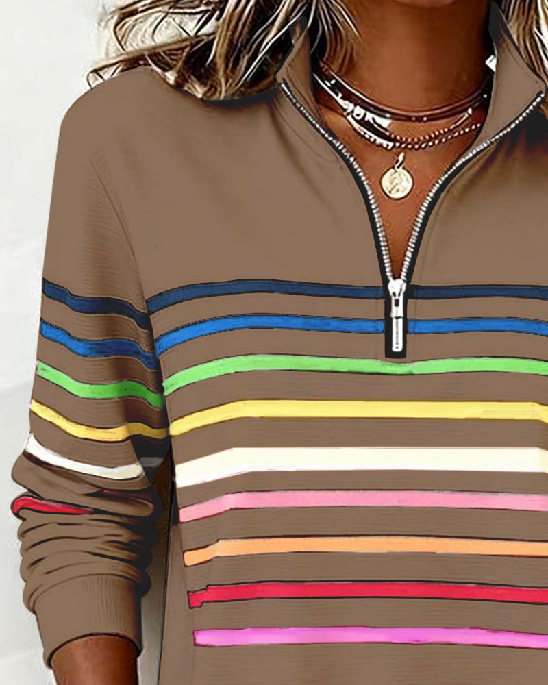 Vienna – Regenbooggestreepte Zip-sweatshirt