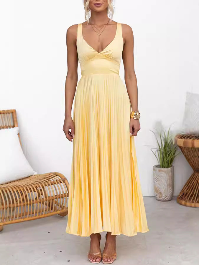 Valentina - Geplooide V-Hals Maxi Jurk