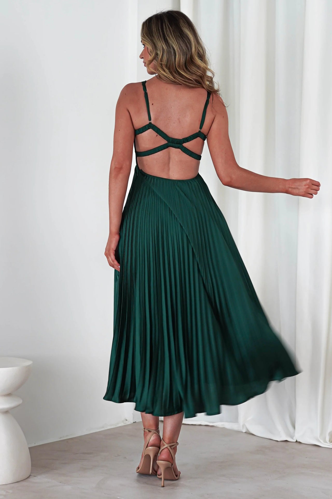 Valentina - Geplooide V-Hals Maxi Jurk