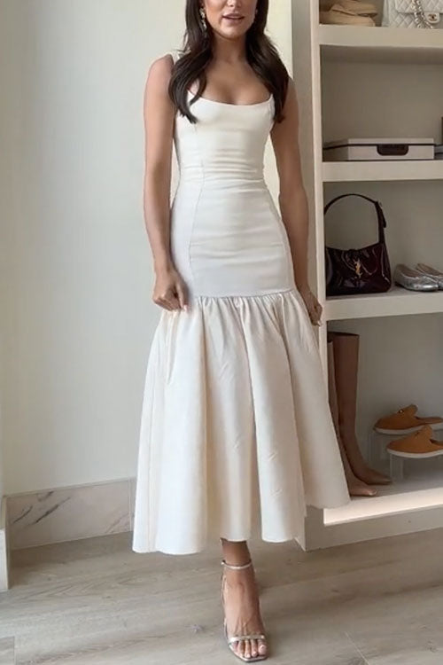 Mouwloze Bodycon Midi Jurk met Ruches