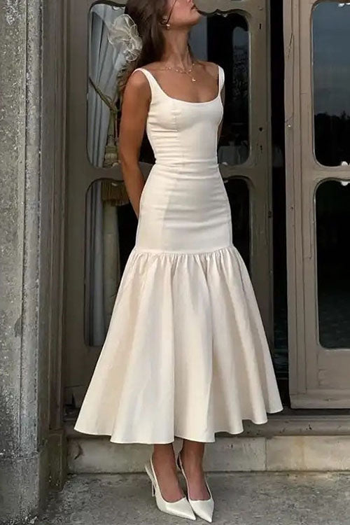 Mouwloze Bodycon Midi Jurk met Ruches