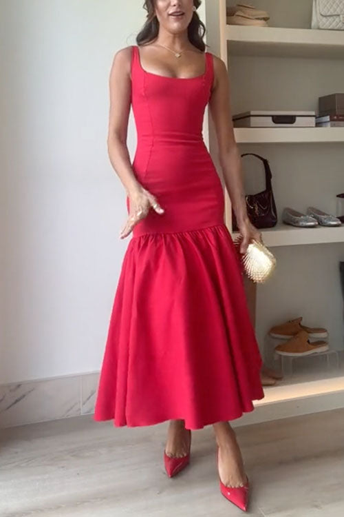 Mouwloze Bodycon Midi Jurk met Ruches
