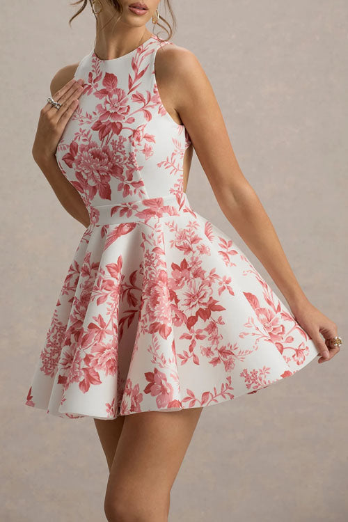 Elegante Open Rug Jurk met Print en Taillelint