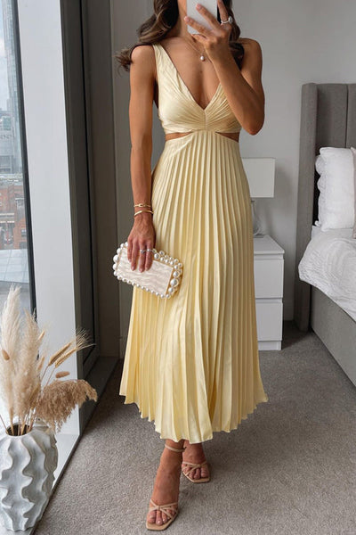 EVA™ | Mouwloze Geplooide Maxi-jurk met Uitgesneden Taille