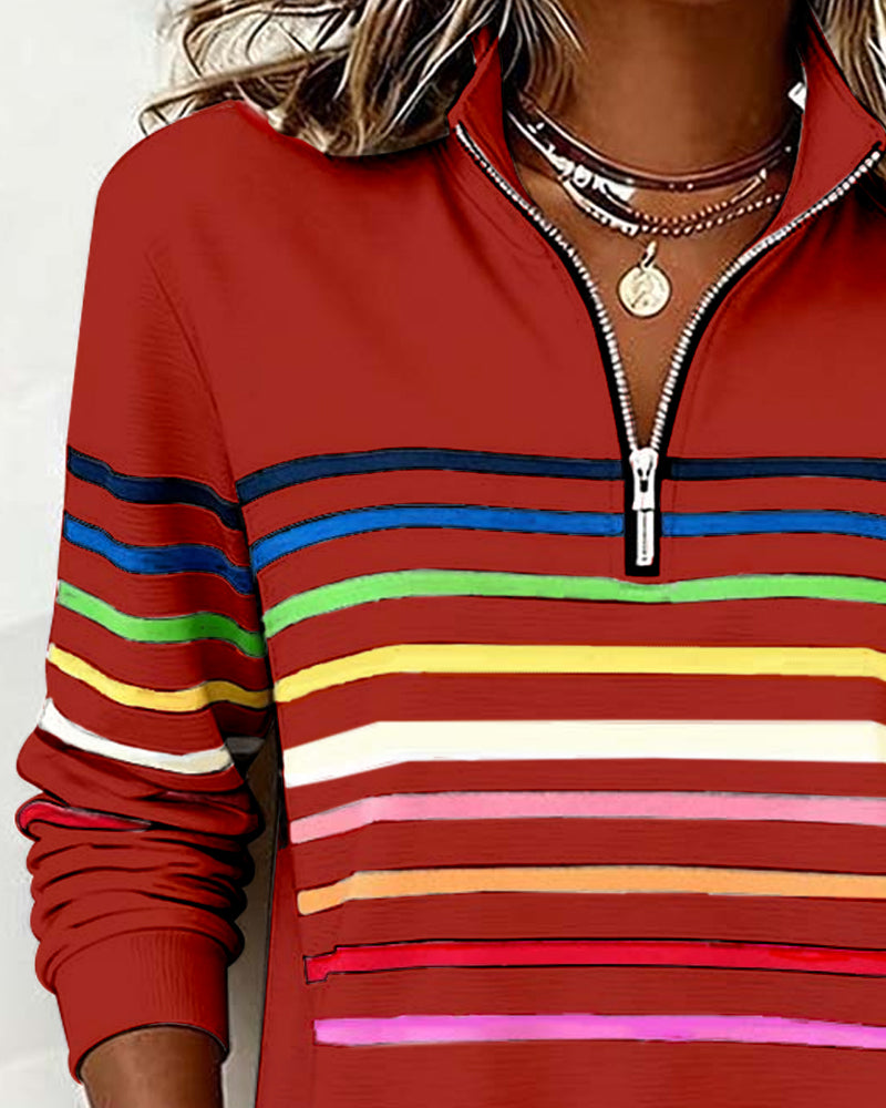 Vienna – Regenbooggestreepte Zip-sweatshirt