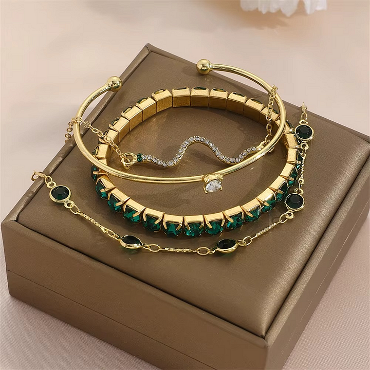 Émeraude – Smaragd Kristal & Goud Armbandenset ( 1+1 GRATIS)