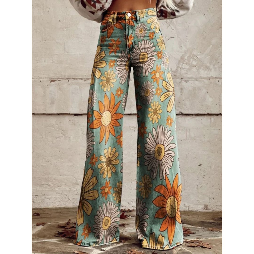 TANIA™ | VINTAGE BLOEMEN WIJDE PIJP BROEK