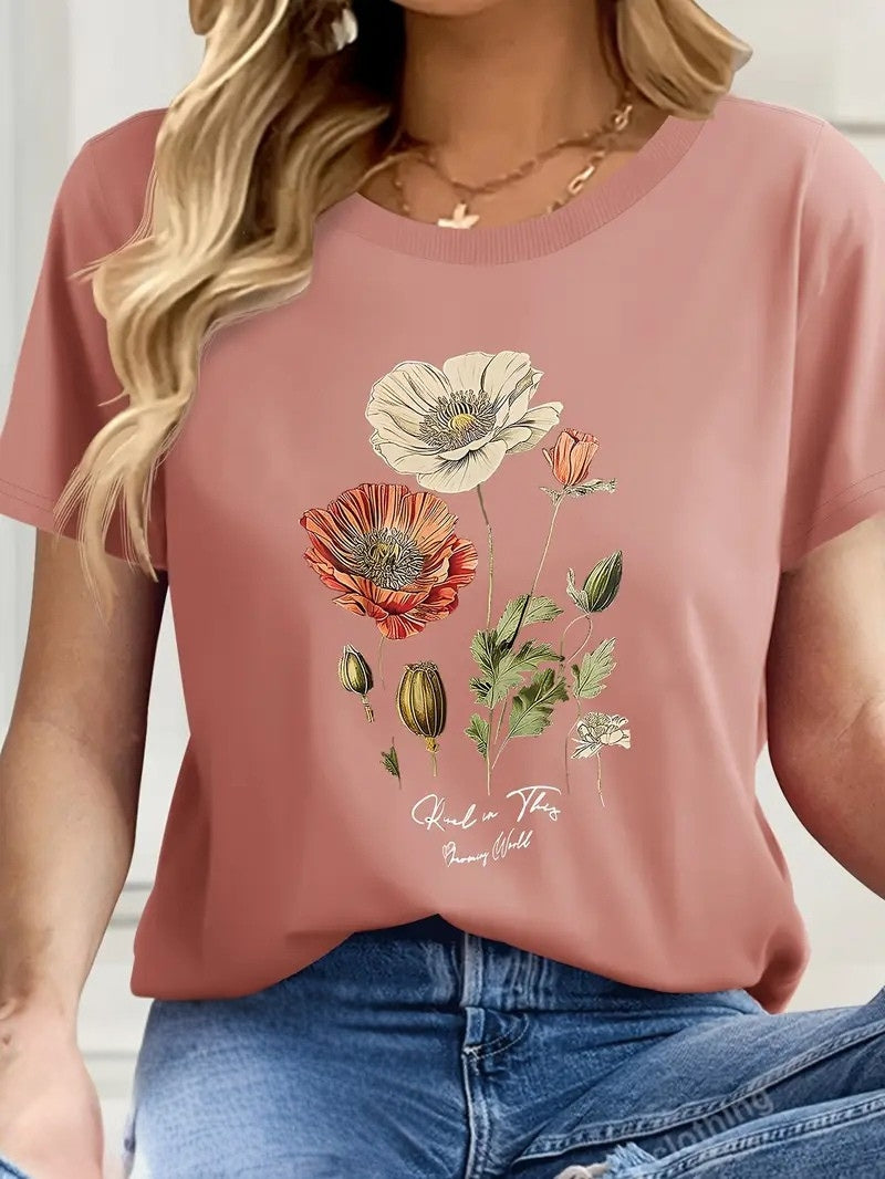 Falina – Top met Korte Mouwen en Bloemenprint