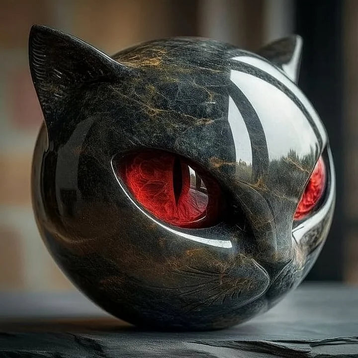 Middernachtse Majesteit™ – Mystieke Zwarte Kattenkop Beeld