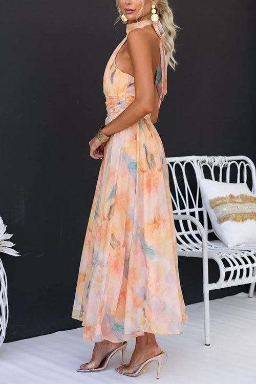 Aurora | Halter Neck Watercolor Print Dress