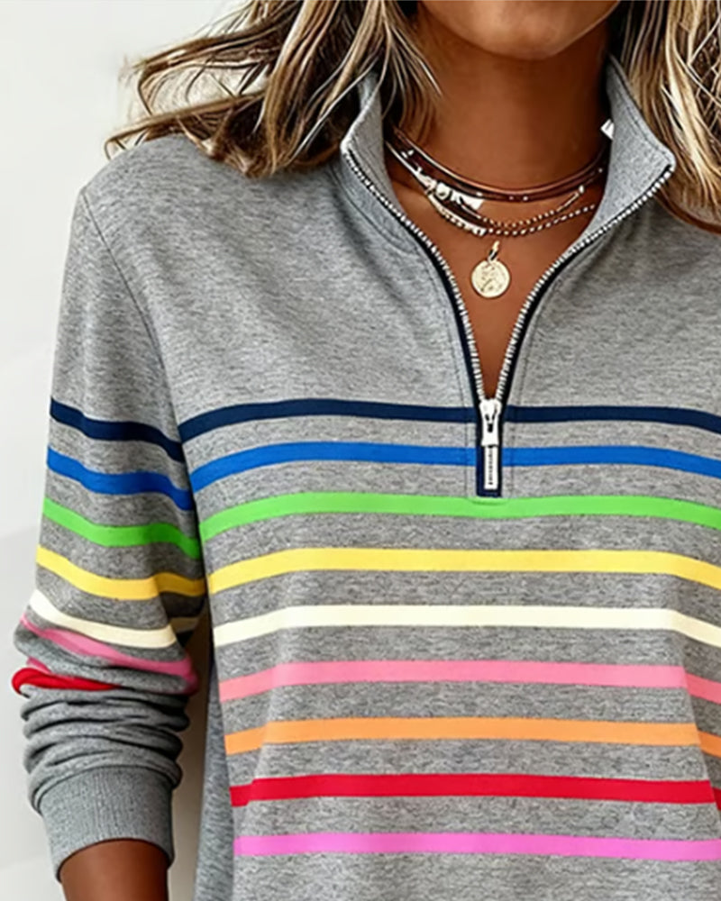 Vienna – Regenbooggestreepte Zip-sweatshirt
