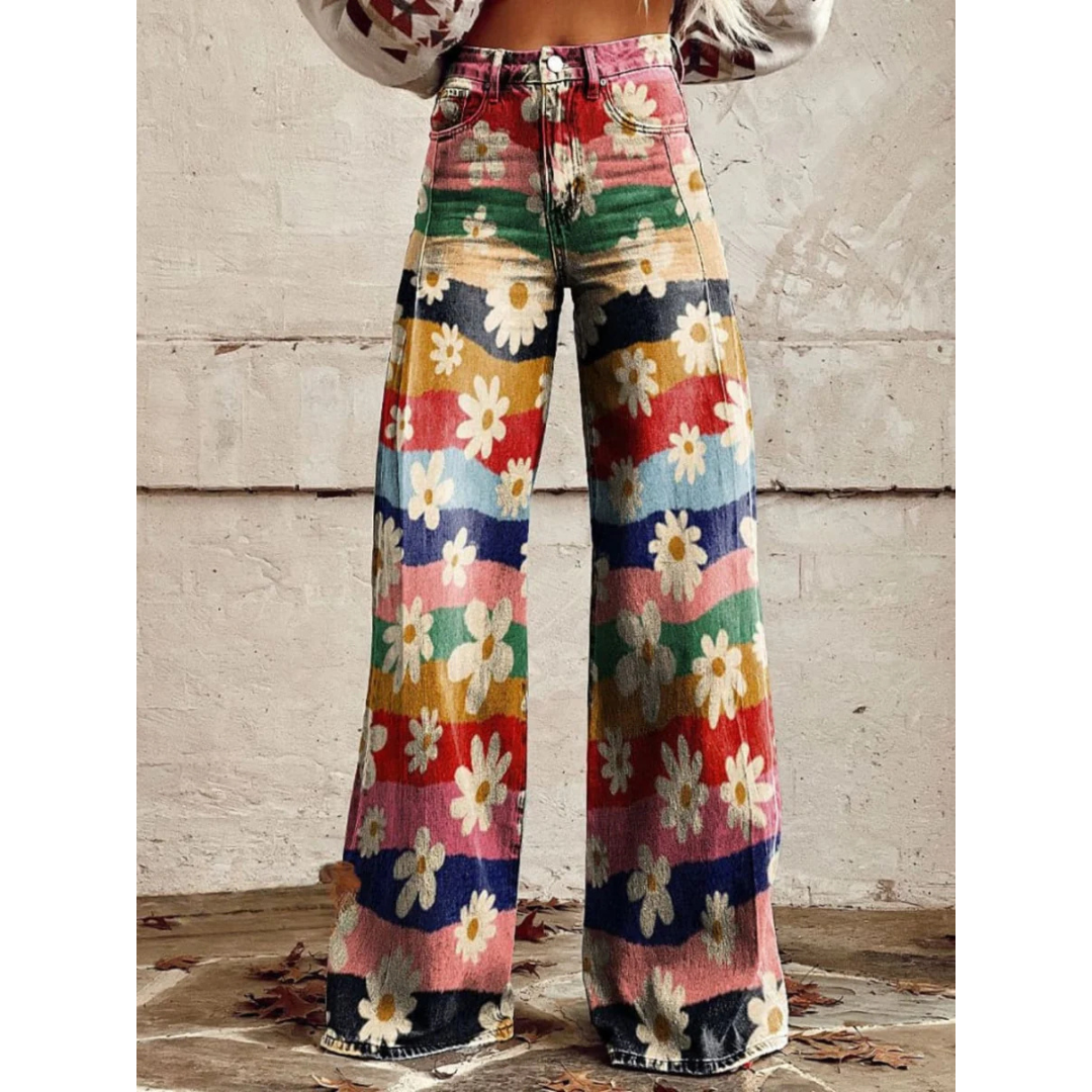 KATHERINE™ | RETRO BLOEMEN WIJDE BROEK