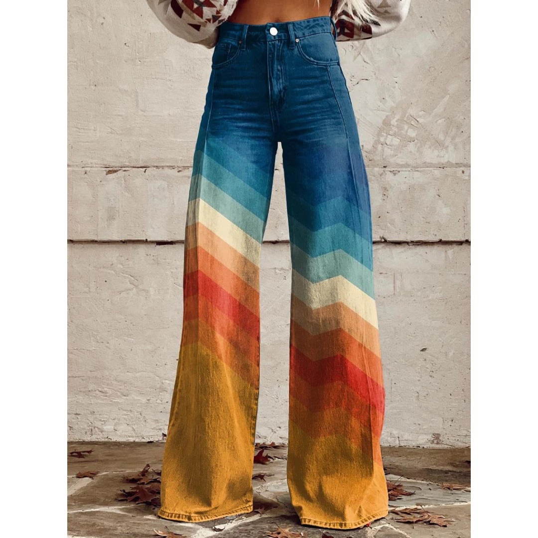 ESTELA™ RETRO CHEVRON WIJDE PIJP BROEK