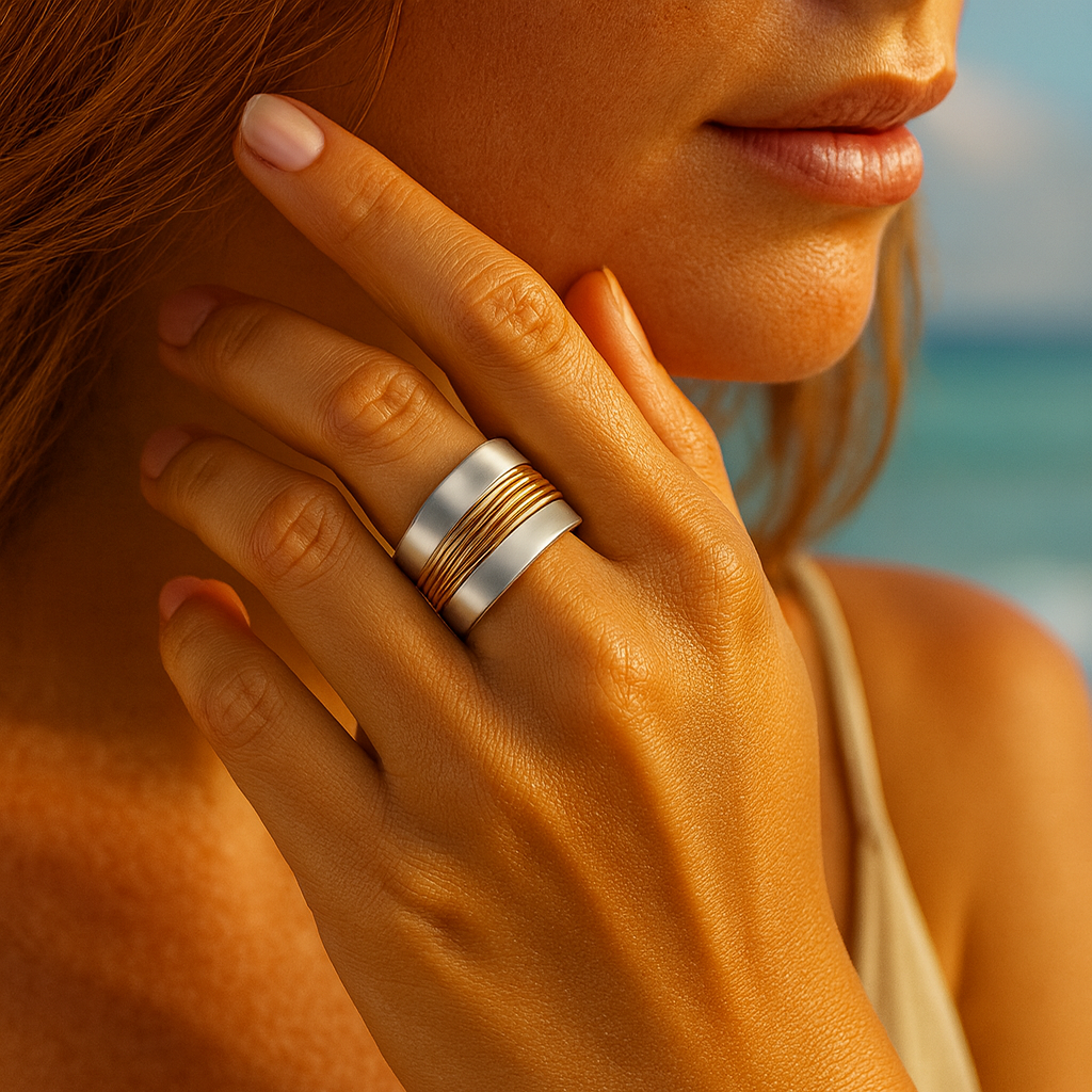 Lunare™ – Zilveren Ring met Gouden Draadaccenten