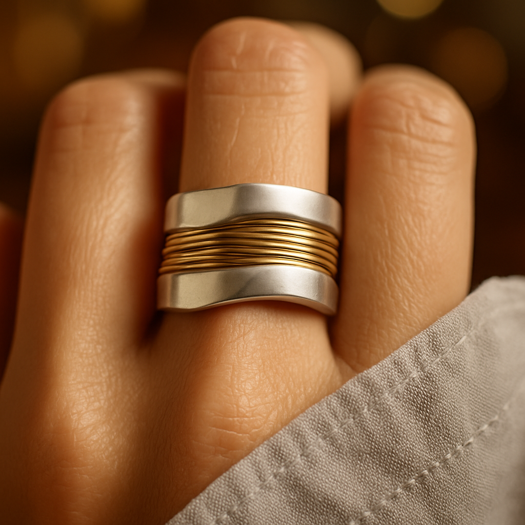 Lunare™ – Zilveren Ring met Gouden Draadaccenten