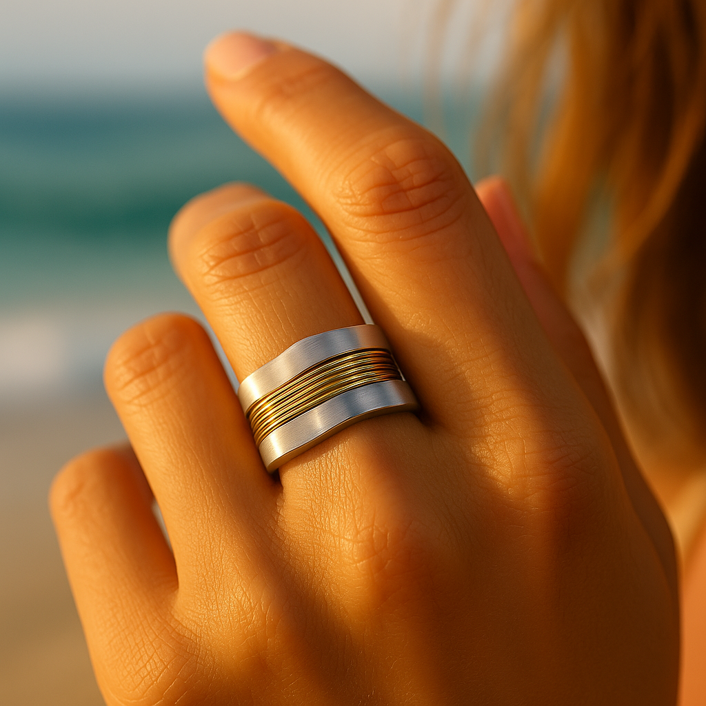 Lunare™ – Zilveren Ring met Gouden Draadaccenten