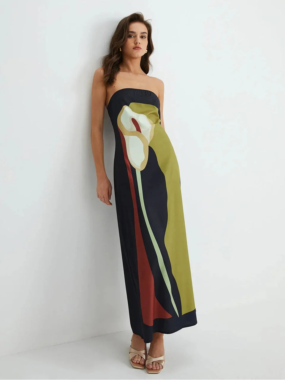 Straploze Maxi Jurk met Kleurenblokken