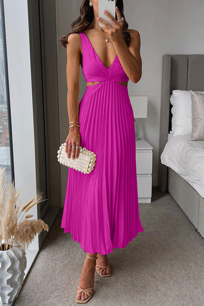 EVA™ | Mouwloze Geplooide Maxi-jurk met Uitgesneden Taille