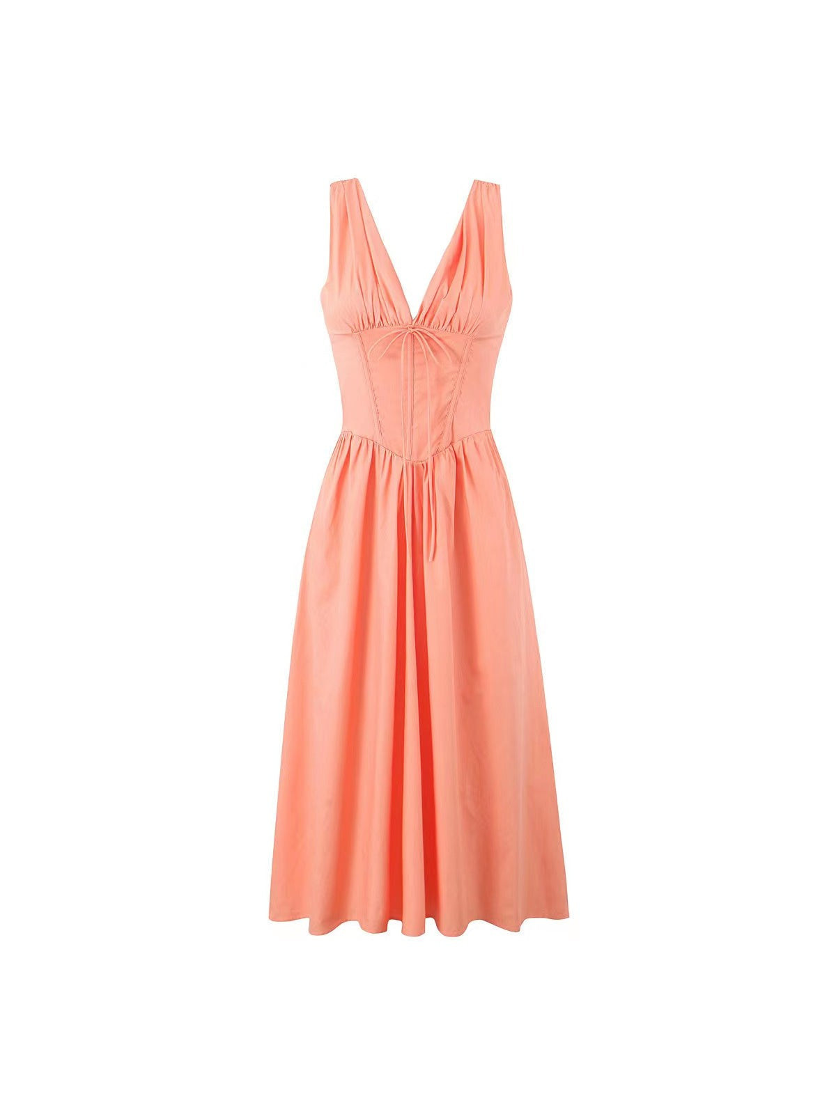 Ariana – Midi Jurk met V-Hals, Corset Pasvorm en Uitlopende Rok