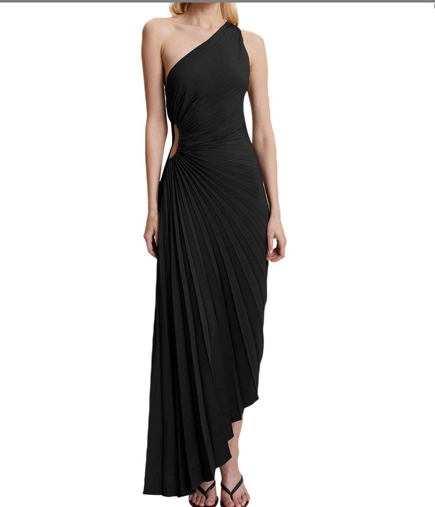Sylviana - One-Shoulder Geplooide Midi Jurk