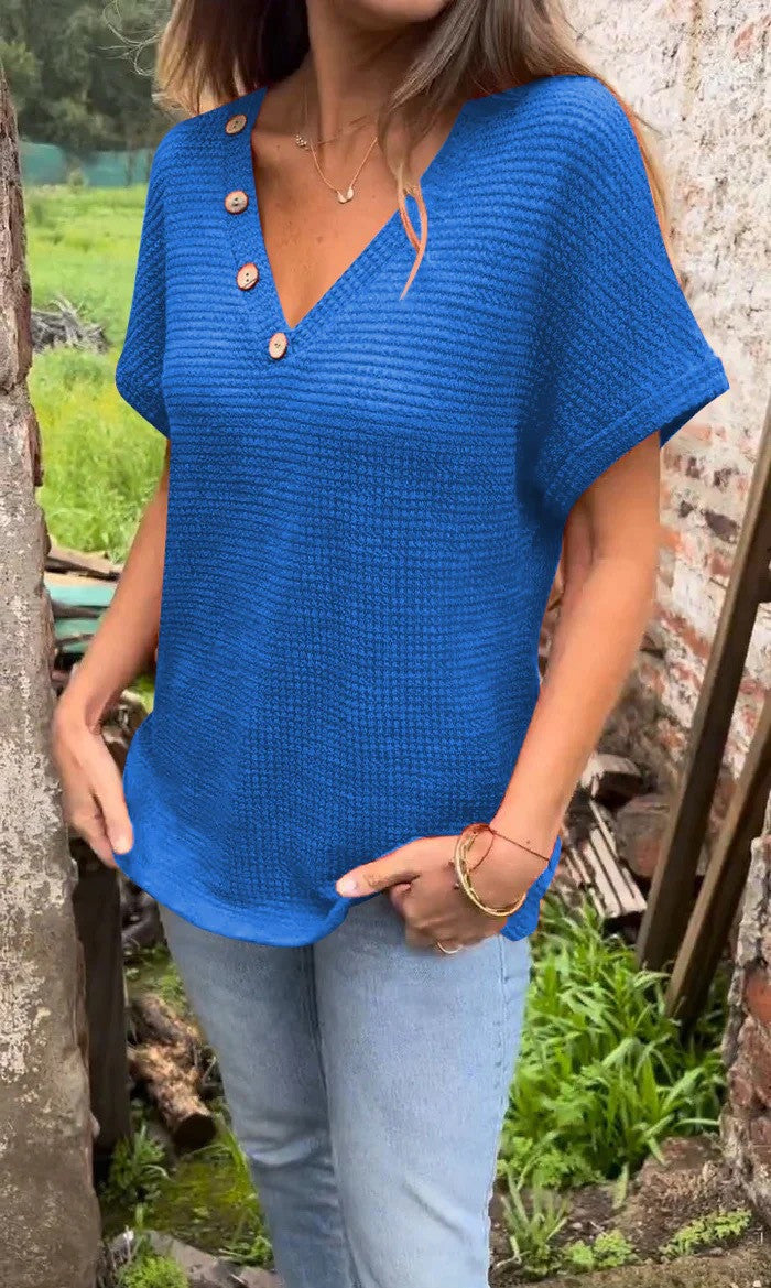 Lindse™ – Elegante Top met V-Hals en Korte Mouwen
