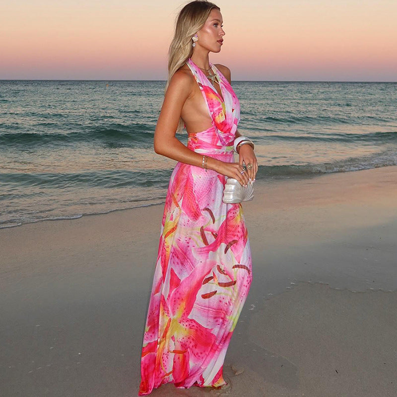 Aviana | Backless Halter Maxi Jurk