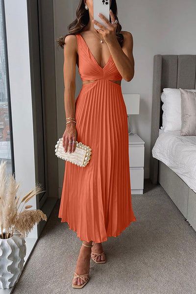 EVA™ | Mouwloze Geplooide Maxi-jurk met Uitgesneden Taille