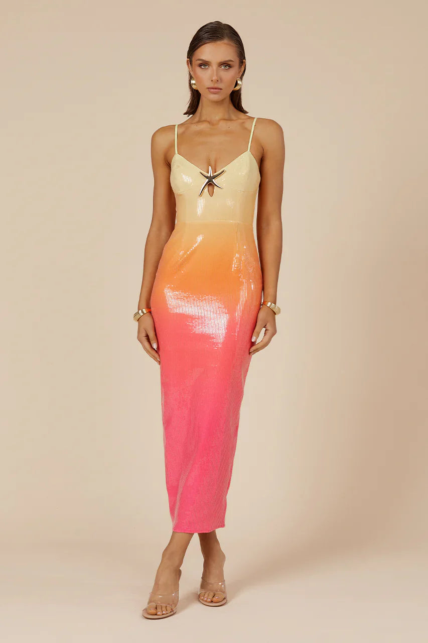 Pailletten Midi Jurk met Zeester Broche