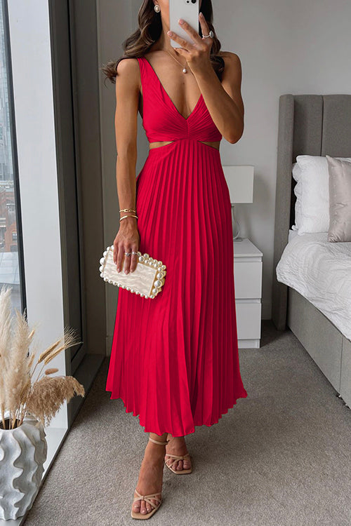 EVA™ | Mouwloze Geplooide Maxi-jurk met Uitgesneden Taille