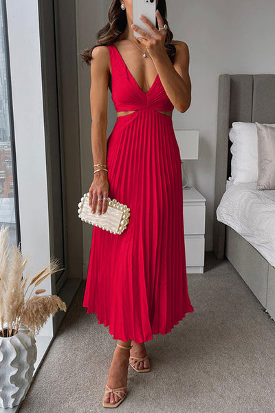 EVA™ | Mouwloze Geplooide Maxi-jurk met Uitgesneden Taille