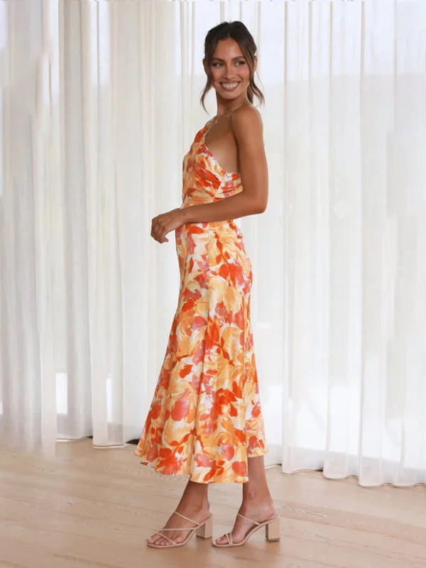 Sanne – Asymmetrische Maxi-jurk met Bloemenprint