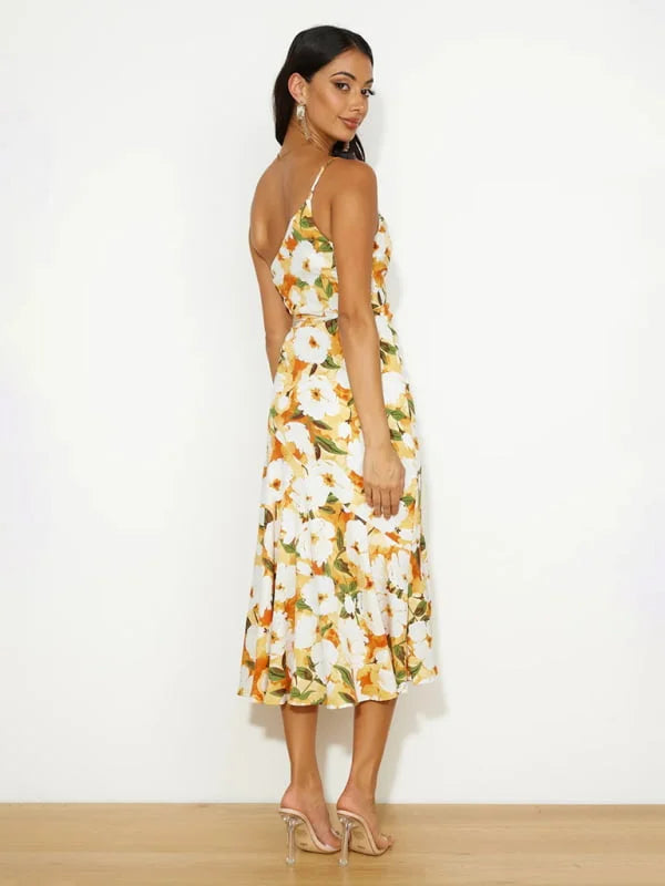 Sanne – Asymmetrische Maxi-jurk met Bloemenprint