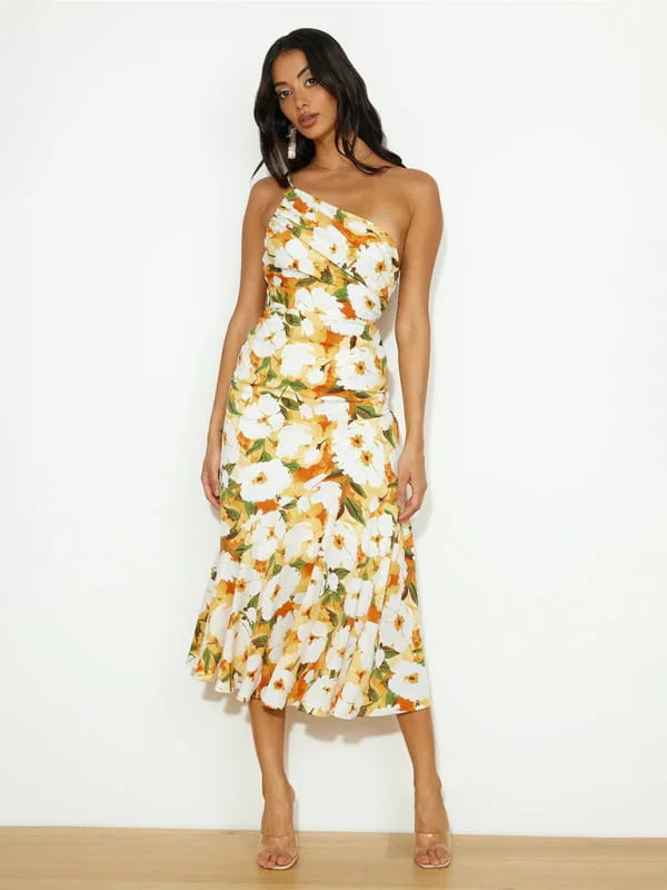 Sanne – Asymmetrische Maxi-jurk met Bloemenprint